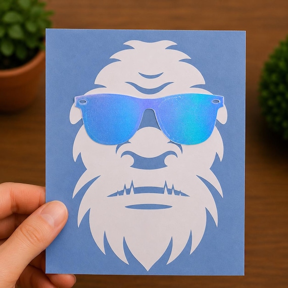 Bigfoot Face Vinyl Decal | Sasquatch Sunglasses Sticker | Holographic Bigfoot Car Decal | Cryptid Gift