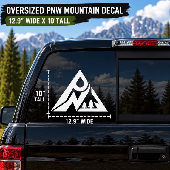 Large PNW Mountain Vinyl Decal | Pacific Northwest Truck Window Sticker | Washington Adventure Decal | Outdoor Gift