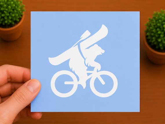 Bear on Bicycle Vinyl Decal | Cycling Bear Sticker | Mountain Bike Decal | Outdoor Adventure Gift