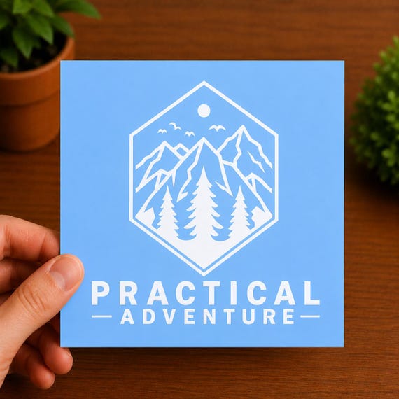 Practical Adventure Mountain Logo Sticker, PNW Outdoor Vinyl Decal