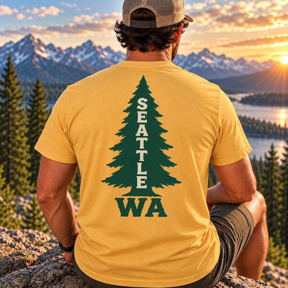 Seattle Comfort Colors Shirt | Washington Evergreen Adult T-Shirt | Pacific Northwest Shirt | Hiking Graphic Tee | WA Tree Shirt