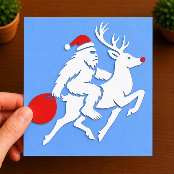 Santa Bigfoot Vinyl Decal | Sasquatch Riding Rudolph Sticker | Funny Christmas Decal | Cryptid Holiday Gift