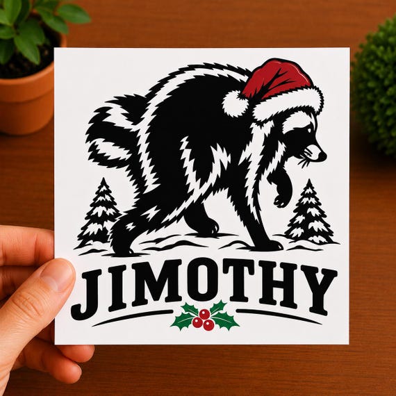 Jimothy Christmas Raccoon Sticker | Funny Raccoon Christmas Decal | Santa Hat Woodland Animal Sticker | Holiday Vinyl Decal