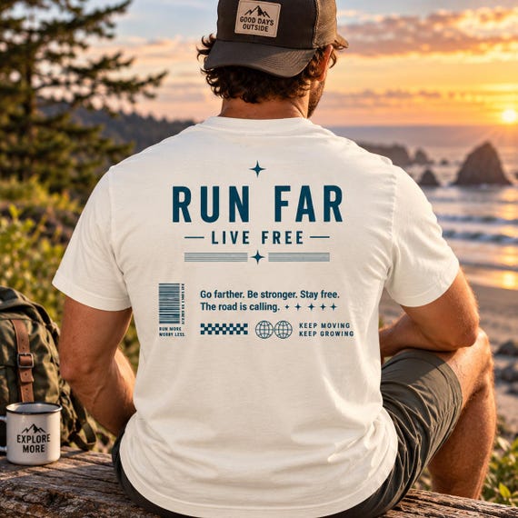 Run Far Live Free Comfort Colors Shirt | Running Graphic Tee | Retro Trail Runner T-Shirt | Running Gift