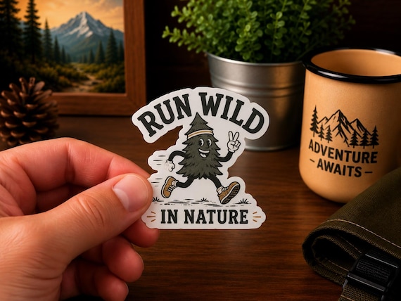 Run Wild in Nature Sticker | Running Tree Sticker | Outdoor Hiking Adventure Decal