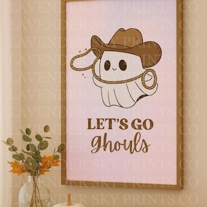 Let’s Go Ghouls Print, Cowboy Ghost Wall Art, Retro Printable Decor, Cute Halloween Art, Spooky Cottagecore Print, Quirky Room Decor