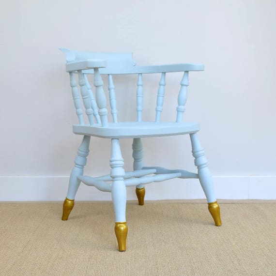 Pretty Vintage Chair Captain S Chair Blue Bedroom Chair Up Cycled Furniture Blue Nursery Chair Blue Gold Furniture Occasional Chair