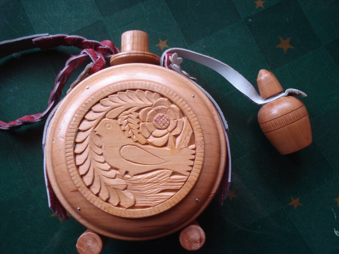 Vintage Wooden Vessel /Wine Flask/ Vintage Hand Carved Etsy