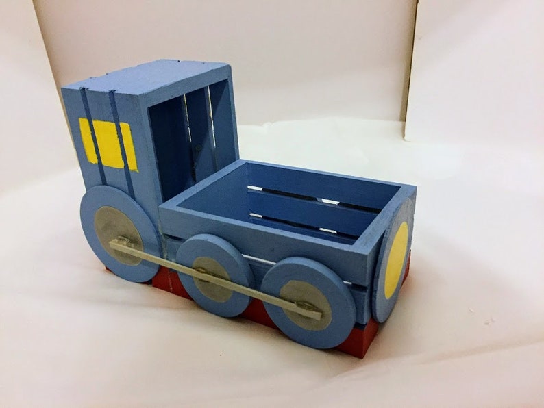 Train Engine Wooden Table Top Storage Container Cell Phone Holder Trinket Box