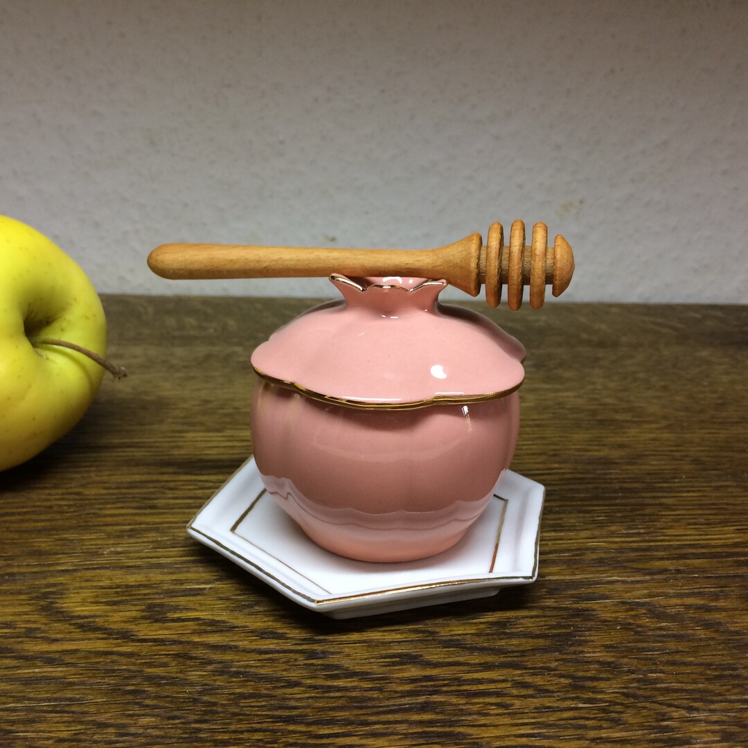 Porcelain Honey Pot With Dipper and Coaster for Rosh Hashanah Etsy