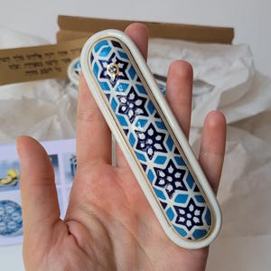 Mezuzah Case - Handmade Porcelain, Motifs from the Rumbach Synagogue building