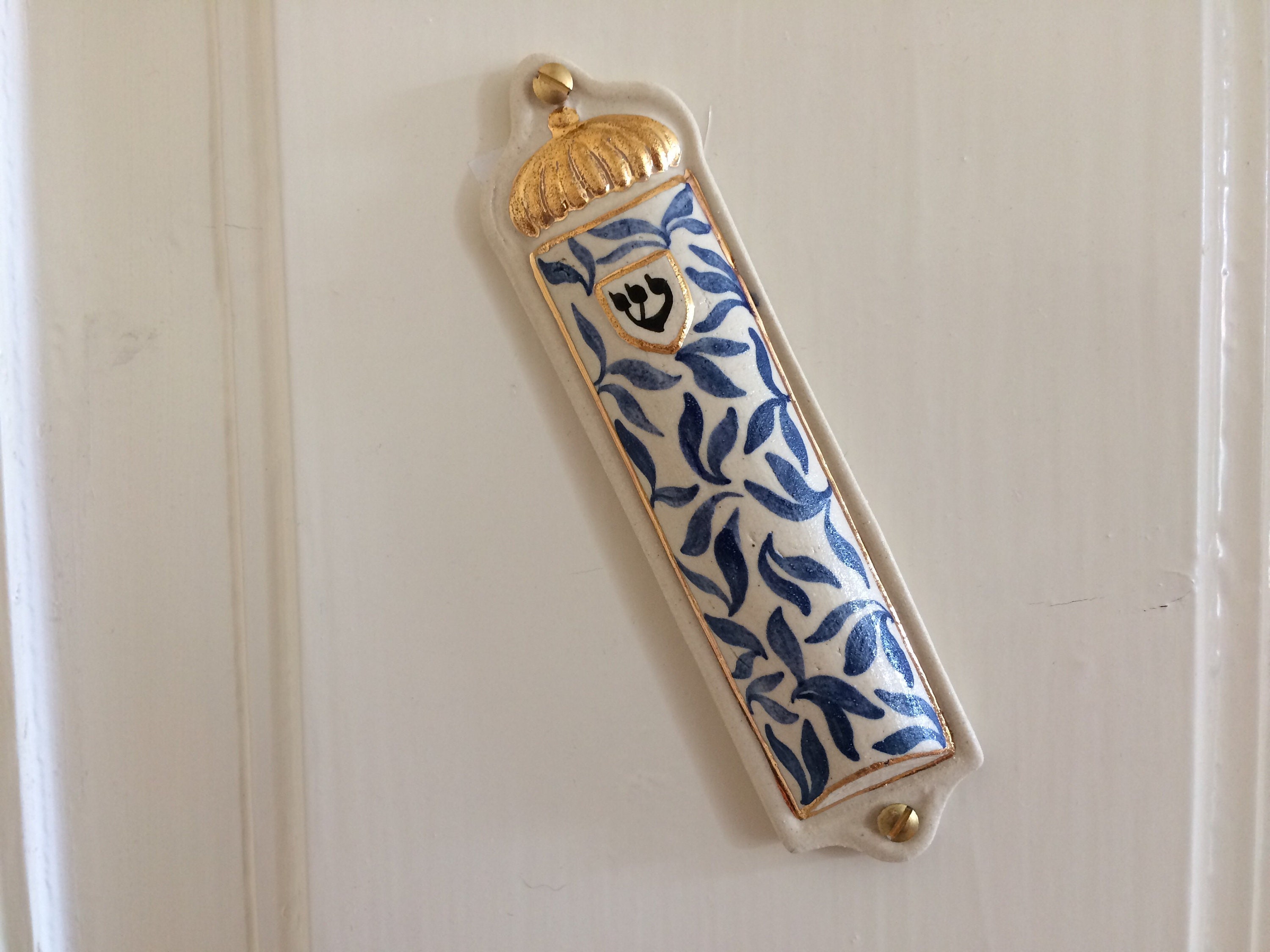 Handmade ceramic mezuzah case decorated with handpainted Etsy