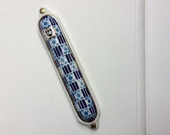 Mezuzah Case - Handmade ceramic,  motifs from the Dohany Synagogue building