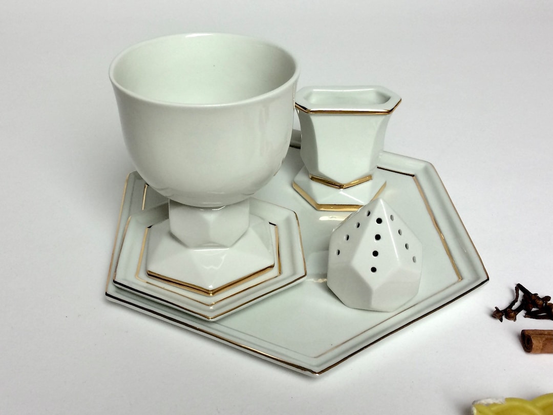 D) Judaika White Jeweled Havdallah Set with Havdalah Holder D) Judaika White Jeweled Havdallah Set with Havdalah Holder