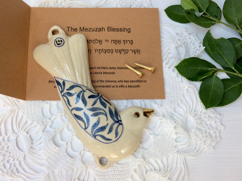 Handmade Mezuzah case ceramic bird Etsy