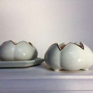 Shabbat tealight pair on porcelain tray, white and gold image 4