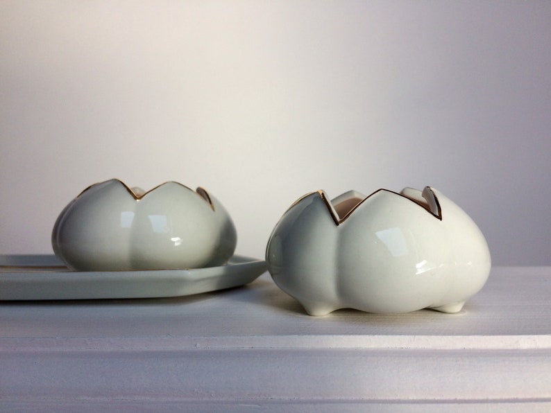 Par de velas de té Shabat sobre bandeja de porcelana, blanco y dorado imagen 4