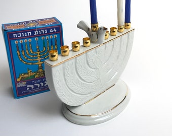 Tree of Life Hanukkah Menorah, porcelain