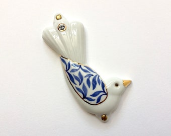 Porcelain bird Mezuzah case