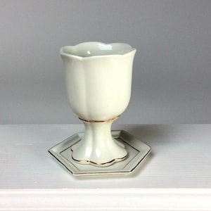 Porcelain Chalice with coaster, communion cup, white and gold goblet