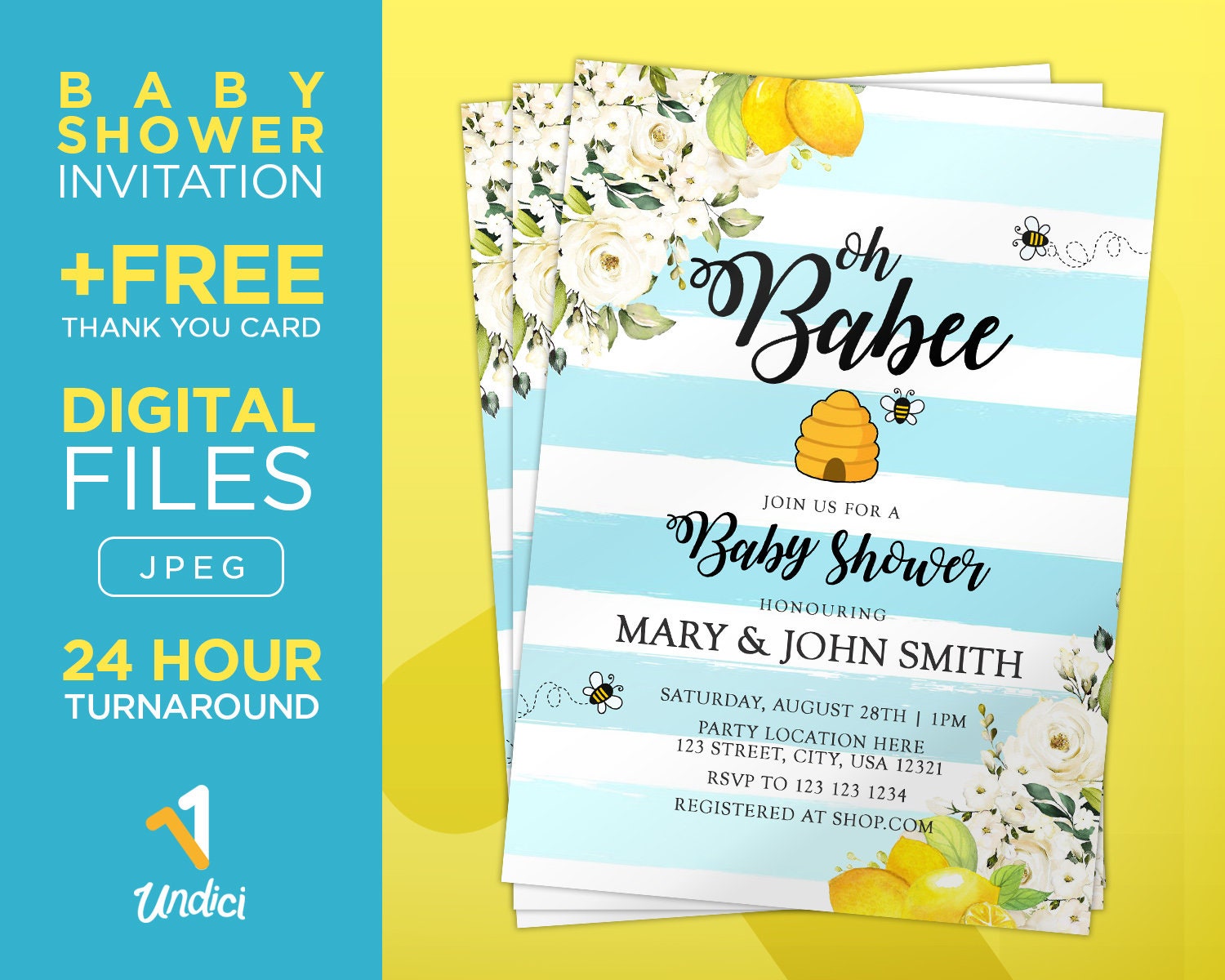 Baby Shower Invitation With Free Thank You Card. CUSTOM - Etsy