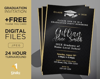 Graduation Party Invitation with Free Thank You Card. Graduation Celebration. Class of 2021 Invite. School and University. Digital Download.