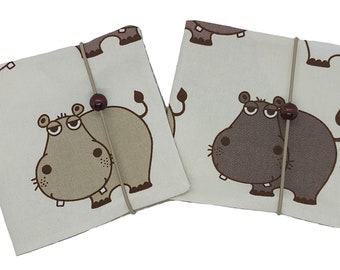 Pixibuchhülle Hippo Nilpferde beige braun, Kleinbuchhülle, Hülle für Pixibücher unterwegs, Handmade