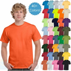 Custom Gildan Mens Plain T Shirts Solid Cotton Short Sleeve Blank Tee Top S-3XL G500