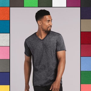 Custom Gildan Adult Softstyle V-Neck T-Shirt Cotton Short Sleeve Blank Tee Top S-3XL