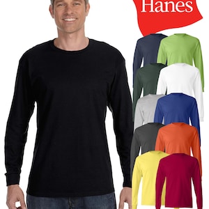 Hanes Originals Women's Long Sleeve Cotton T-Shirt, Raw Edge V-Neck
