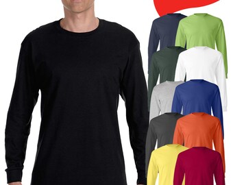 Gildan Heavy Cotton T-Shirts – Bulk Pack Of 10, Solid Blank, Long Sleeve (S M L XL)