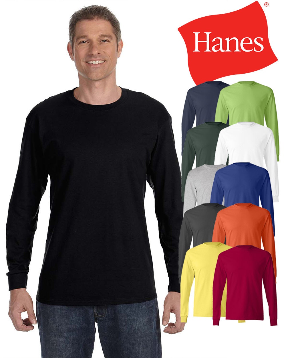 Hanes 1901 Men's Long Sleeve T-Shirt - Slate S