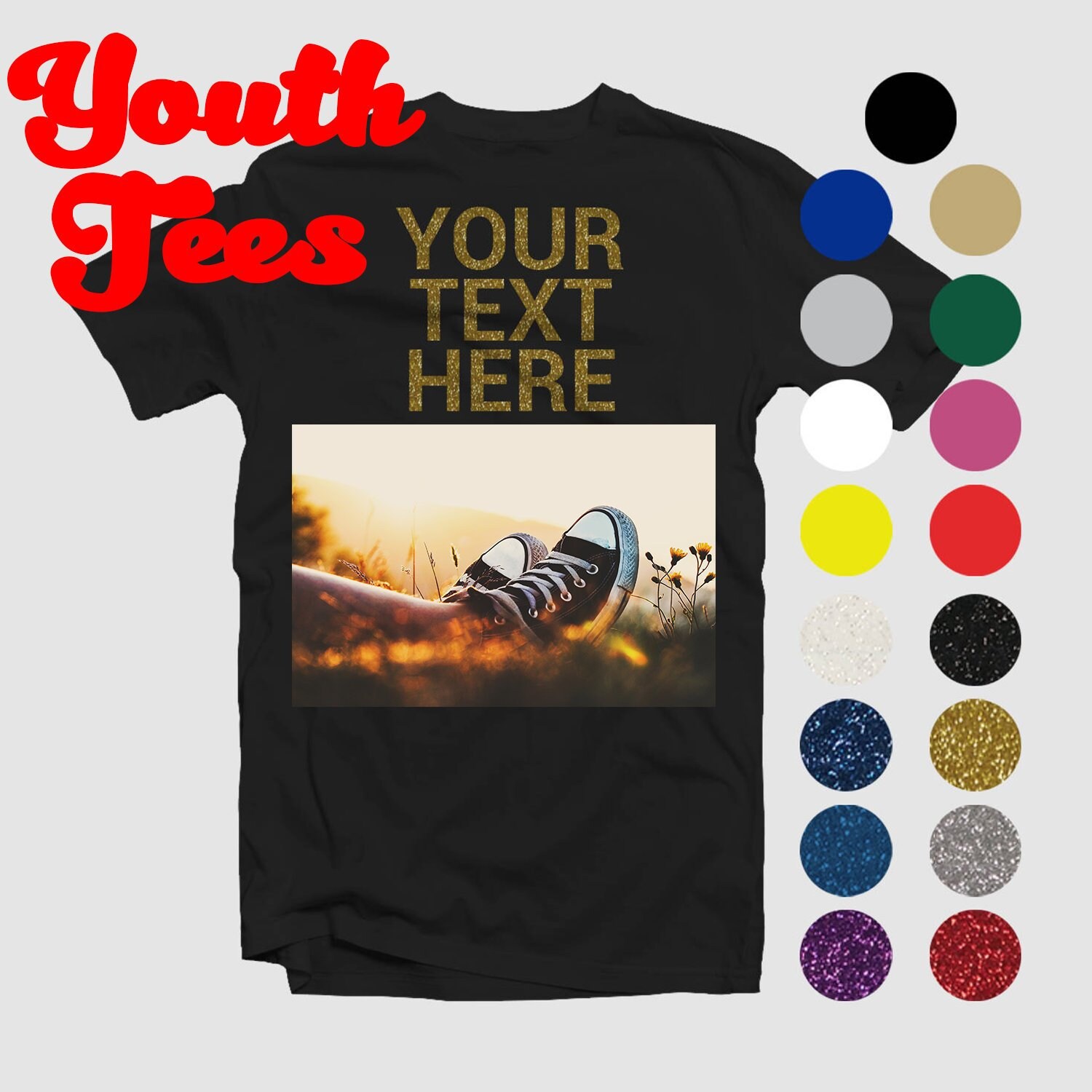 Put a Photo on Youth Shirts Custom Text 