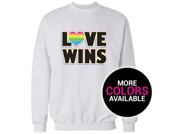 Love Wins Neon Colorful Sweatshirt Crewneck Men/Women Unisex White Black Soft Cotton/Polyester Crewneck Sweatshirt