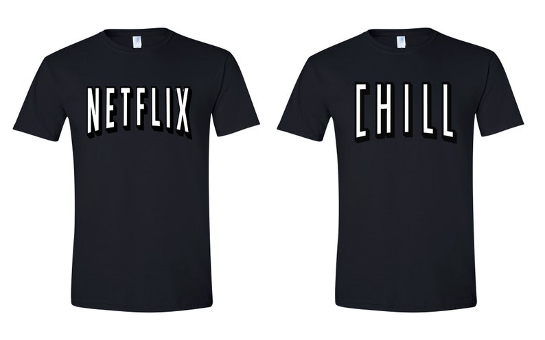 Netflix and Chill Red Colorful Couple T-Shirt Halloween Christmas Costume Funny Design Men/Women Unisex White Black Soft Cotton Tees Black