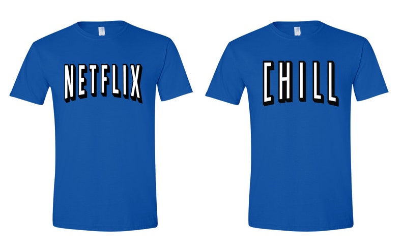 Netflix and Chill Red Colorful Couple T-Shirt Halloween Christmas Costume Funny Design Men/Women Unisex White Black Soft Cotton Tees Royal