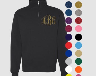 Quarter Zip Monogrammed Sweatshirt ~ 1/4 Zip Monogram Pullover Sweater ~ Gift for Her/Him ~ Unisex Adult Gift Under 30 (V)