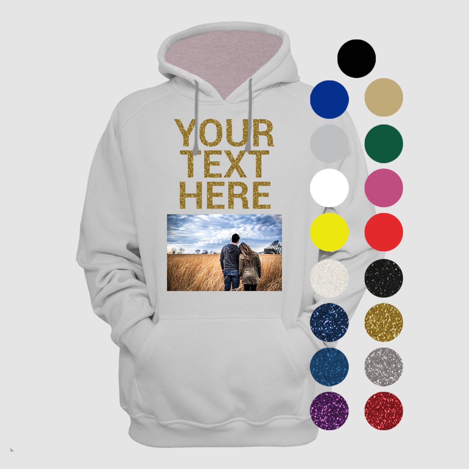 Custom Photo on a Hoodie With Custom Text Glitter Sayings Etsy