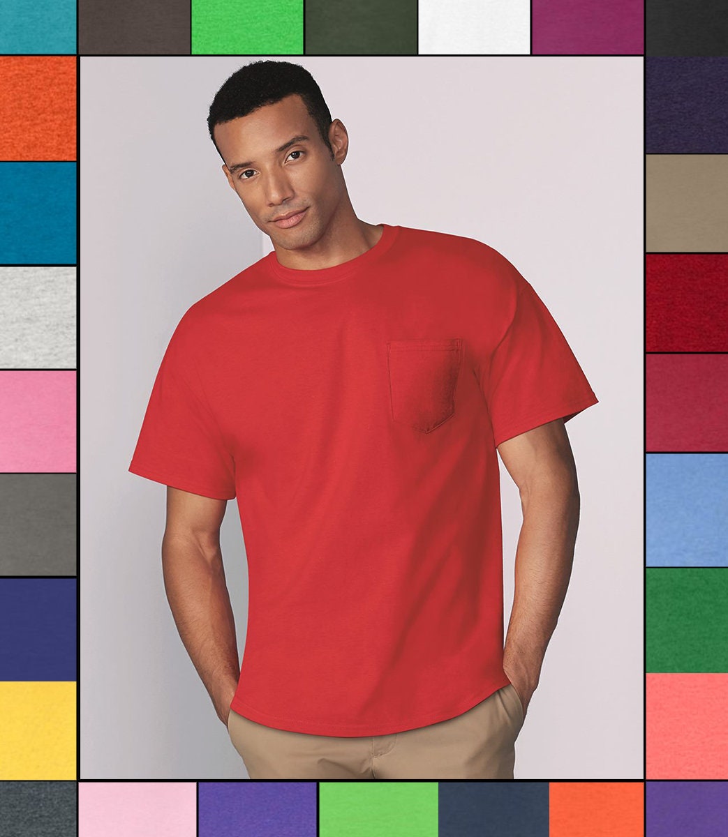 Custom Gildan Mens Pocket T Shirt Heavy Cotton Short Sleeve - Etsy