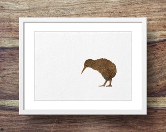 Mini tirage Kiwi (art néo-zélandais, oiseaux néo-zélandais)