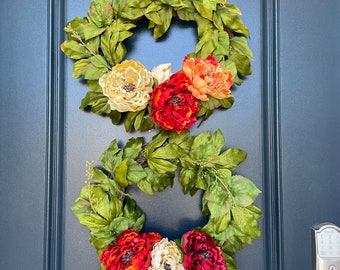 15” Pair Double Door Wreath, All  Seasons, Hydrangeas, Minimalistic Style, Everyday Wreath, Farmhouse Decor, Thanksgiving, Housewarming