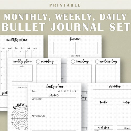 Bullet Journal Starter Kit Printable Weekly Planner Daily | Etsy