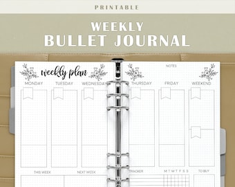 Wochenjournal druckbar - Journalseiten, Wochenplaner, Planereinsatz, Dot Grid Journal, gepunkteter Planer, vorgefertigtes Journal