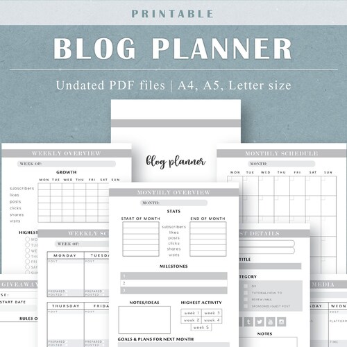 Printable Blog Planner Printable Social Media Tracker Blog - Etsy