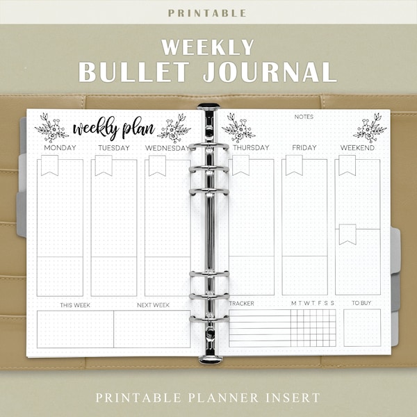 Weekly journal printable - journal pages, weekly planner, planner insert, dot grid journal, dotted planner, pre made journal