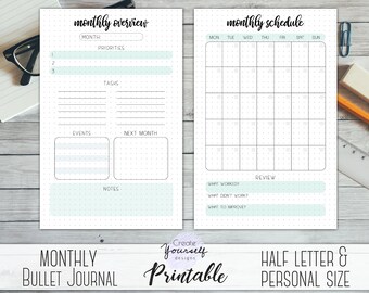 Monthly Bullet Journal Printable Planner Insert Dot | Etsy