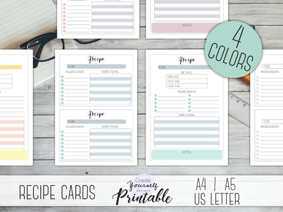 printable recipe card pastel recipe cards simple recipe etsy