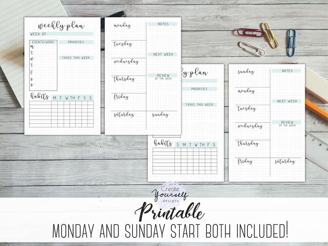 Weekly Journal Printable - Planner Insert, Planner Refill, Weekly ...
