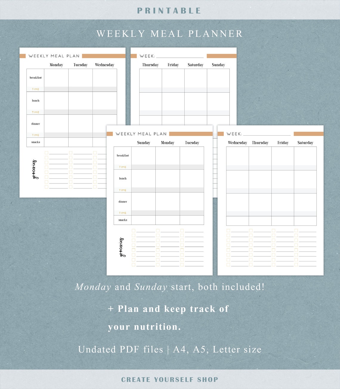 Compact Meal Planner Printable Meal Planner Kit Grocery - Etsy