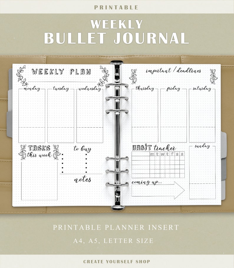 Printable Bullet Journal Weekly Bullet Journal Pages Weekly Etsy